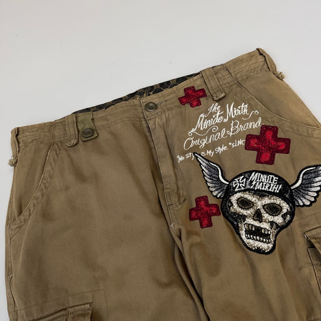 Minute mirth Y2K 스컬 해골 자수 빅로고 와이드 카고팬츠 상품이미지4