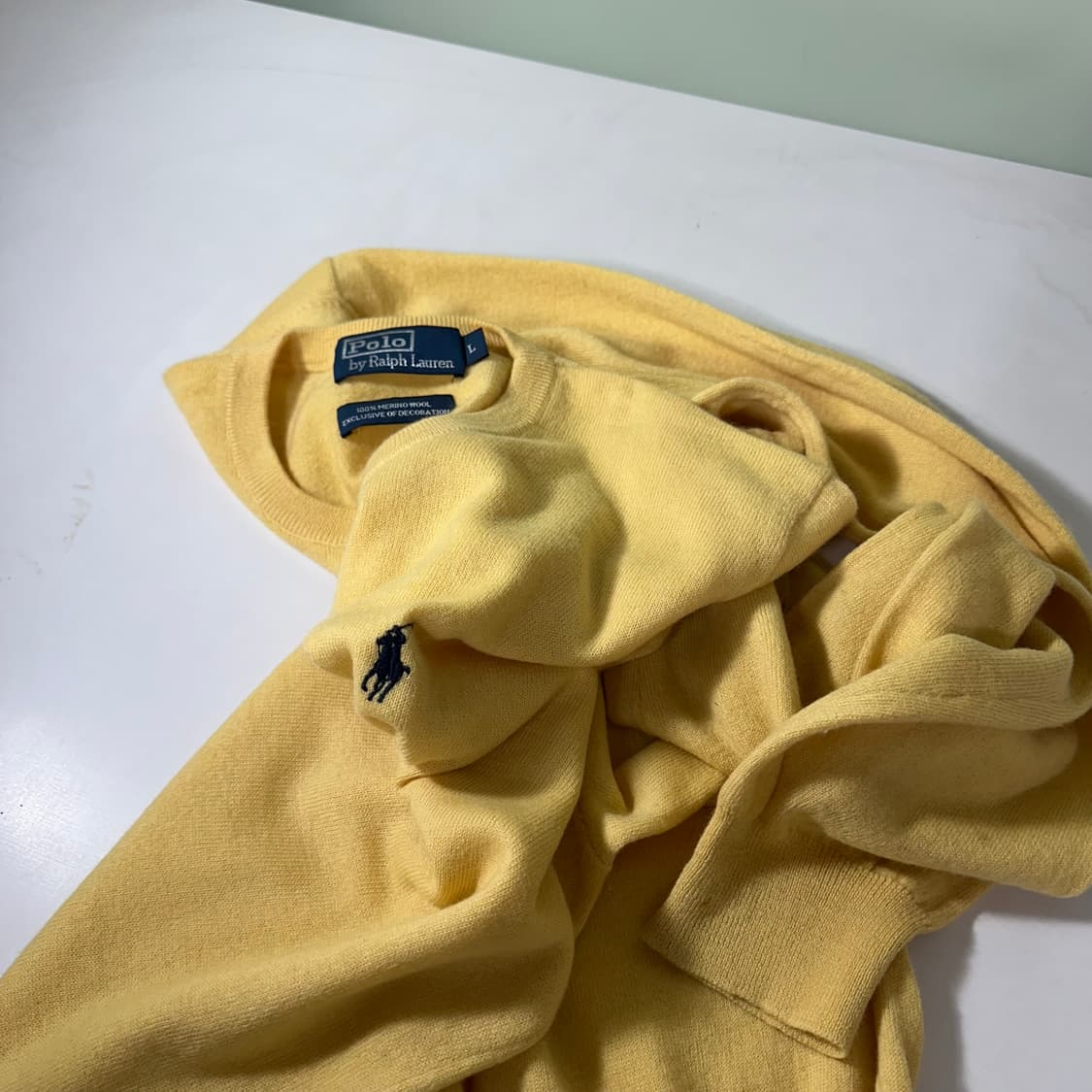 L 폴로 랄프로렌 옐로우 메리노울100% 크루넥니트 상품이미지1