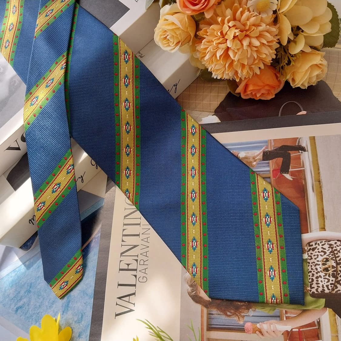 발렌티노 실크 블루 자카드 패턴 넥타이 9.6cm A+등급 K2581
 상품이미지4