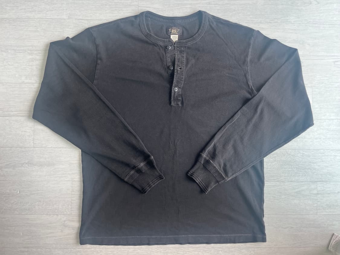 RRL 남성 인디고 저지 헨리 티셔츠 (블랙 L) 상품이미지1