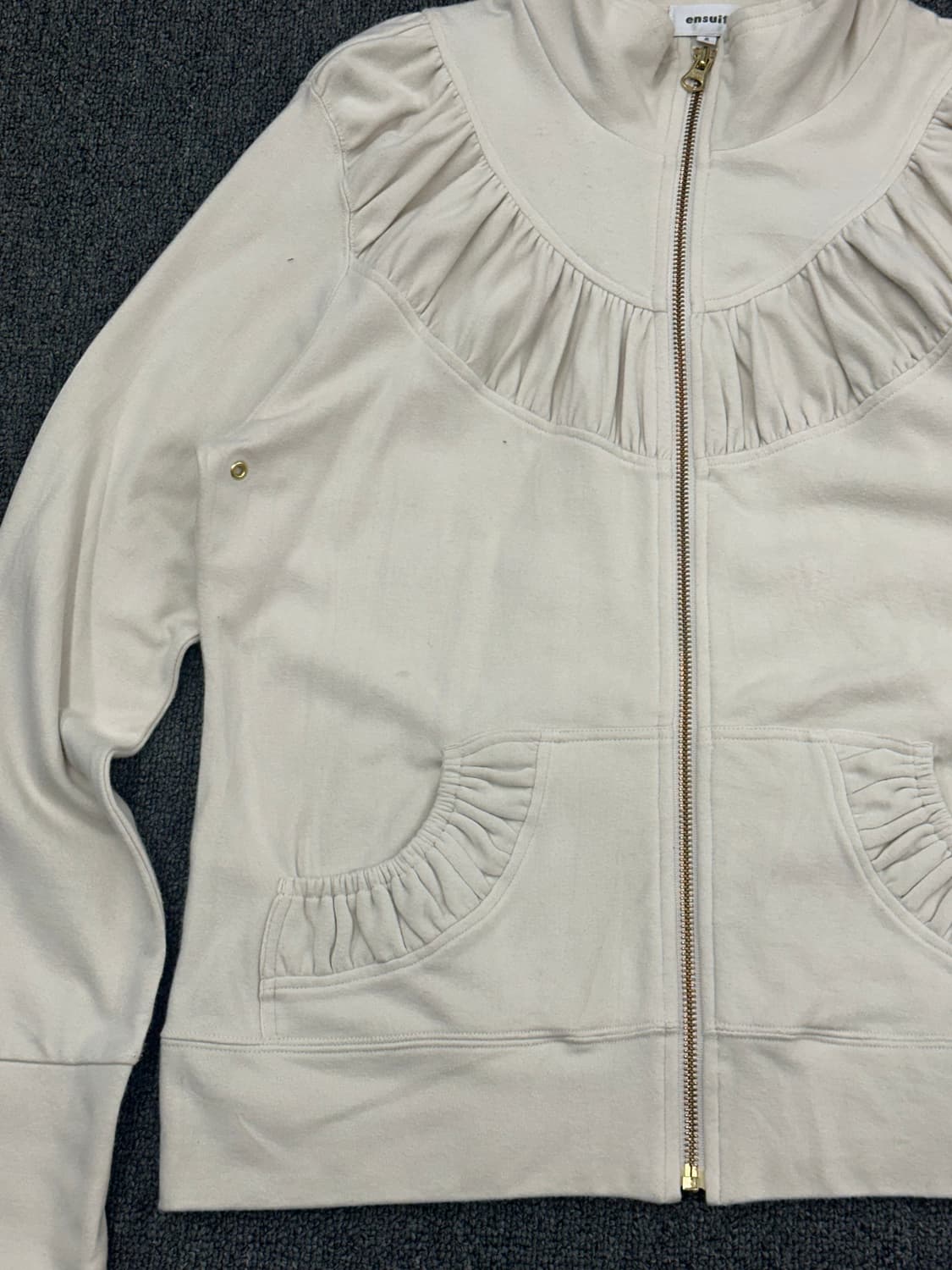 5)Japanese vintage 여성 셔링 디테일 아이보리 집업 자켓 상품이미지2