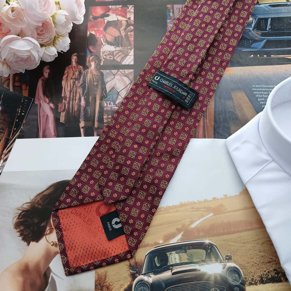 샤를주르당 실크 버건디 플라워 넥타이 9.6cm A등급 A18746
 상품이미지4