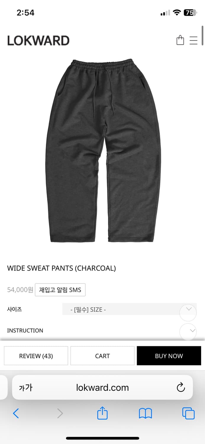[M] 로커드 와이드 스웻 팬츠 차콜 상품이미지1