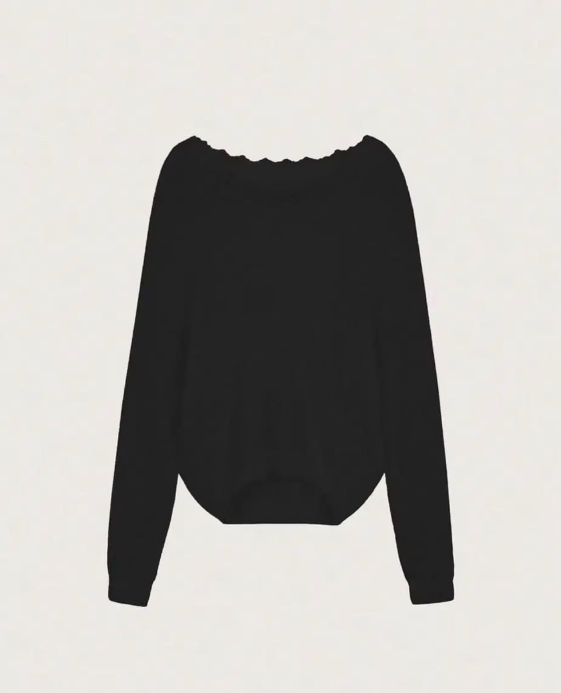 클리시어 블러쉬 레이스 오프숄더 니트 블랙  상품이미지1