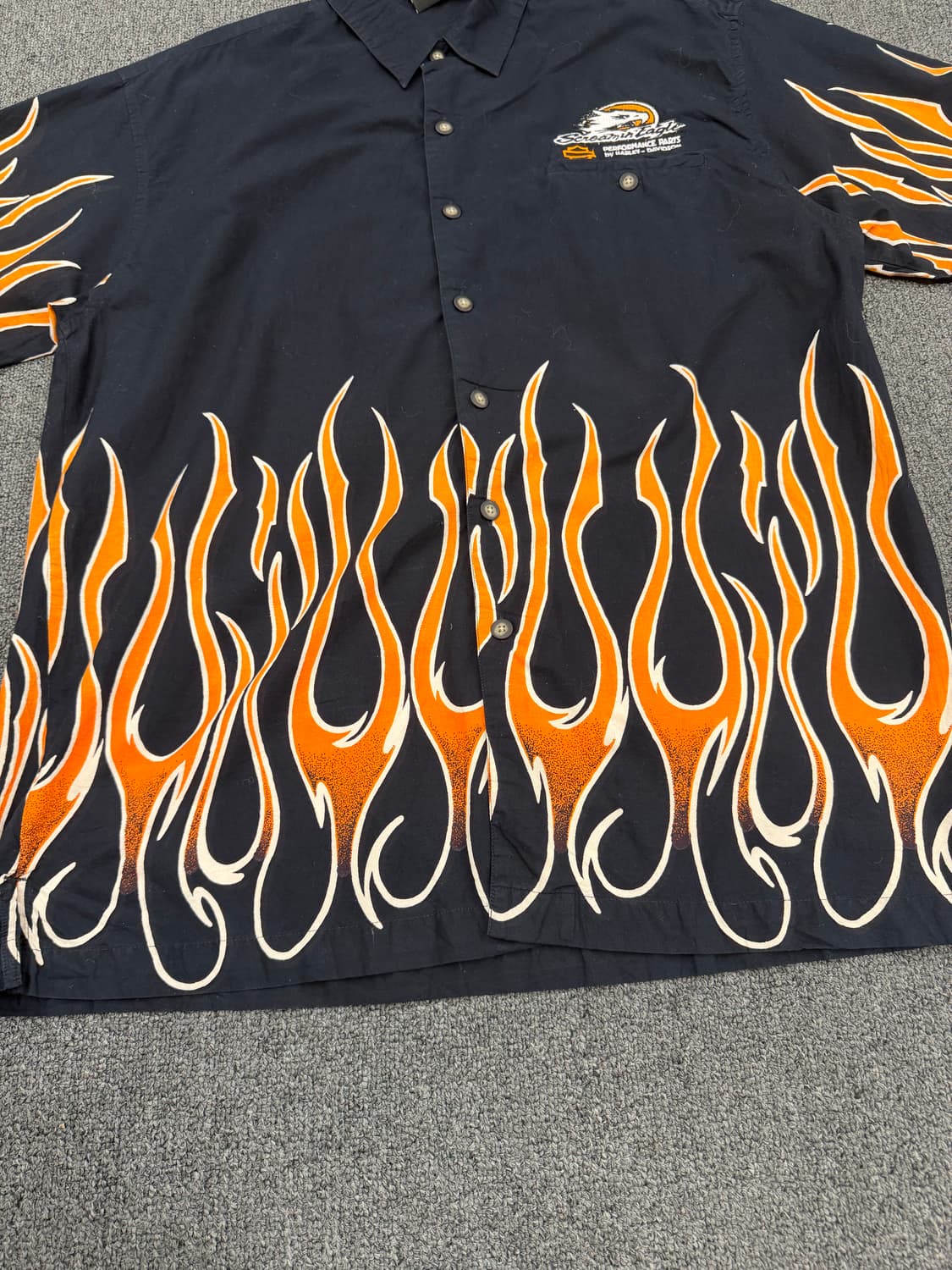 L) 할리데이비슨 빈티지 플레임 이글 자수 반팔 셔츠 상품이미지4