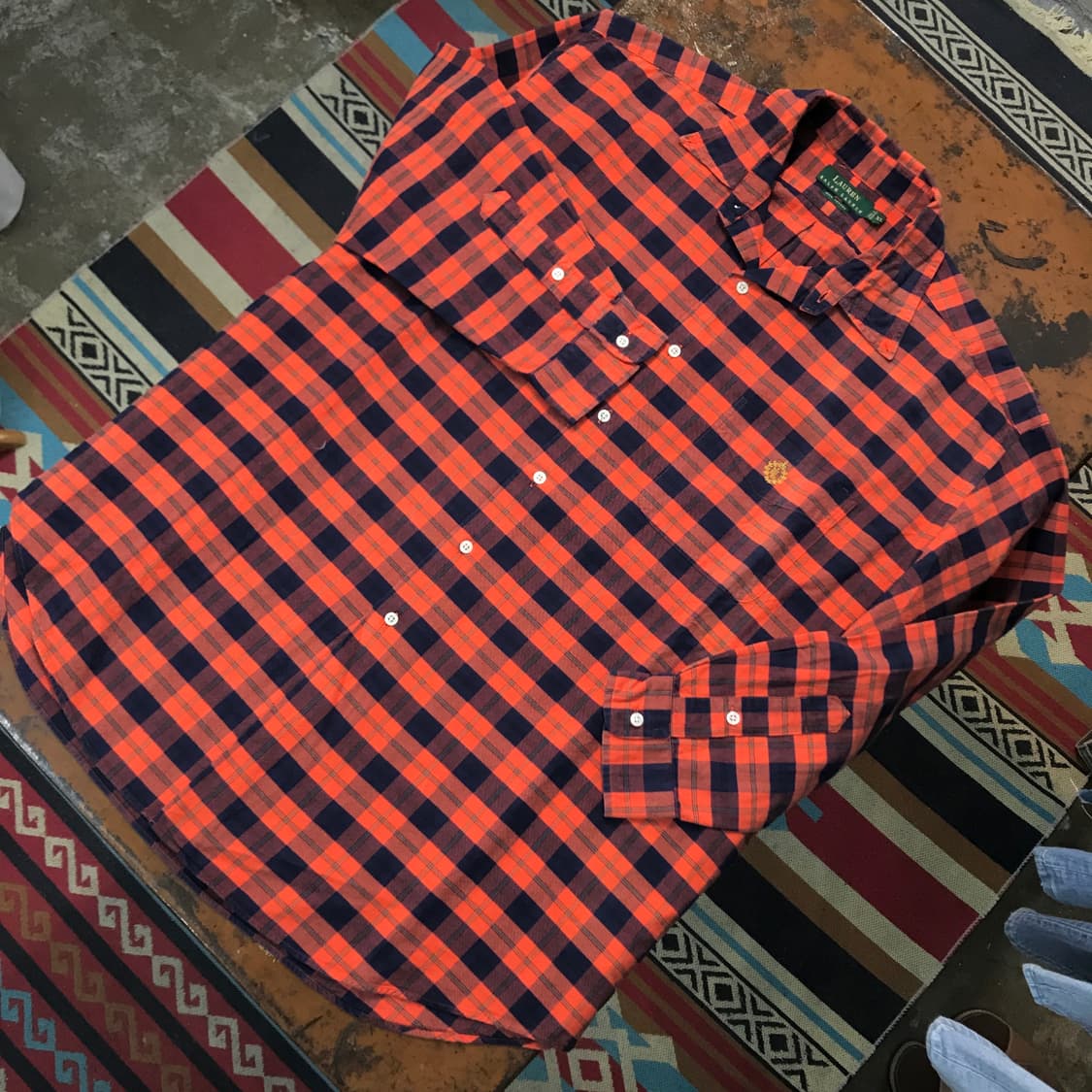랄프로렌 그린 라벨 네이비 오렌지 타탄 체크 옥스포드 셔츠 남성 115 상품이미지2