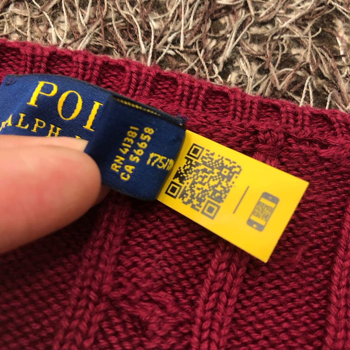 XL 폴로 랄프로렌 브이넥 케이블 버건디 니트 상품이미지6