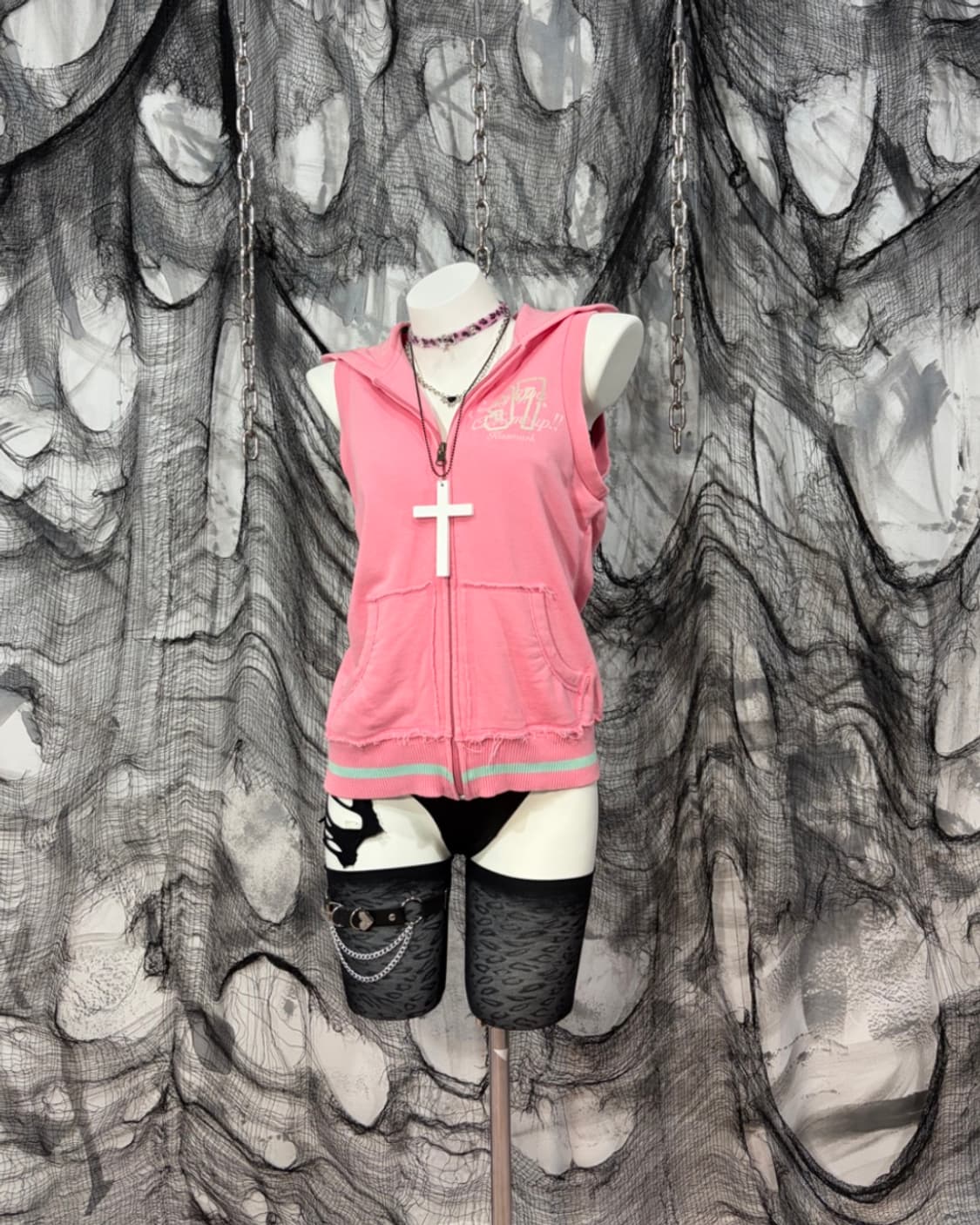 00‘s Y2k kiss mark pink vest  상품이미지2
