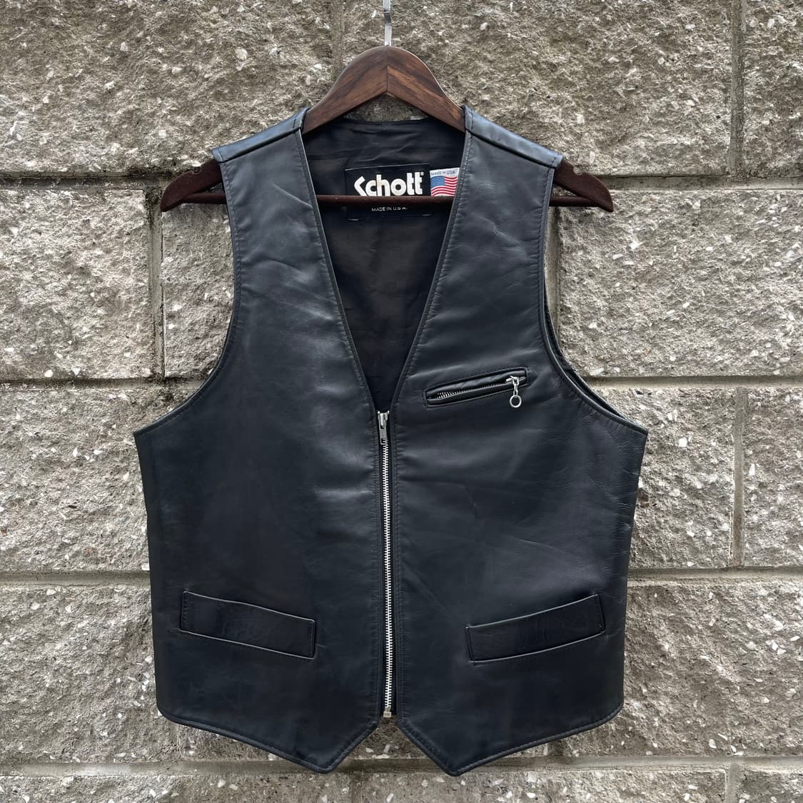 [M] Schott USA 블랙 레더 베스트 (95~100) 상품이미지1