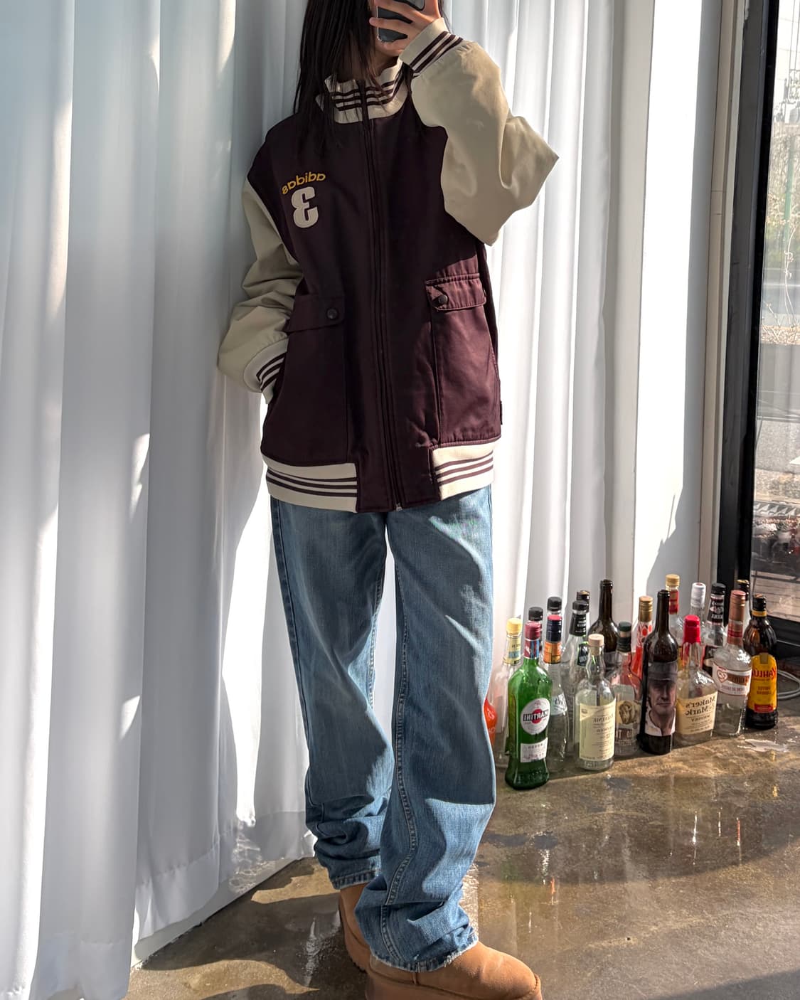 [L]아디다스 올드스쿨 버건디 크림 블루종 자켓 상품이미지2