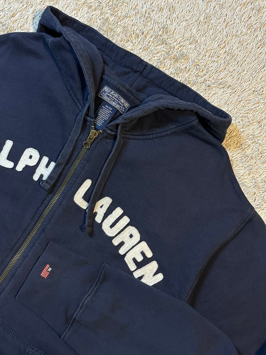 희귀) 90's 폴로 진스 스펠아웃 아치로고 후드집업 네이비 상품이미지3