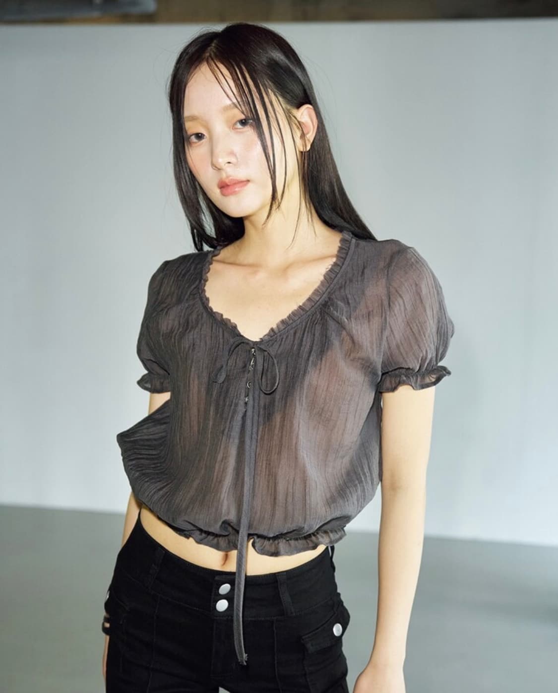 헬레네 파리스 크리즈 시스루 썸머 셔츠 [차콜] 상품이미지1