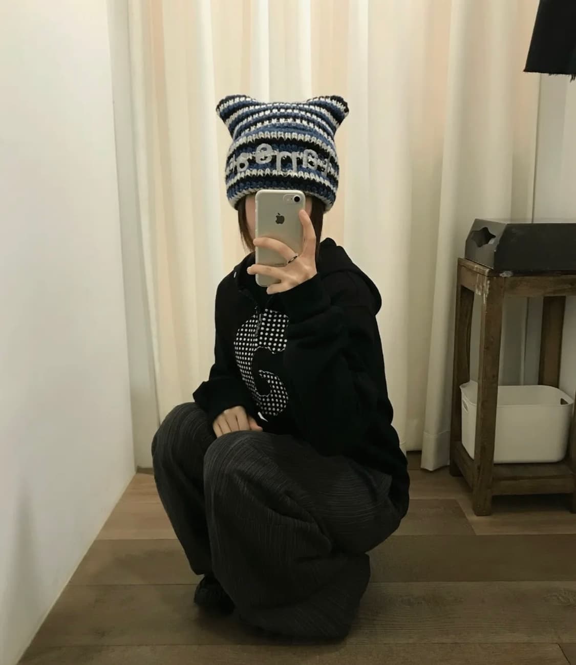 탄산마그네슘 로고 캣 비니 블루 스트라이프 상품이미지1