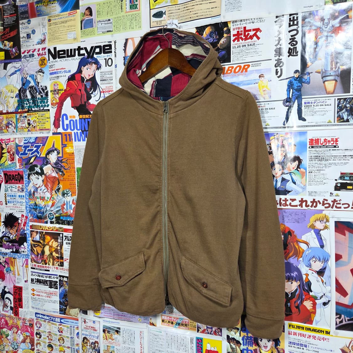 JPN 모리걸 카키 브라운 투웨이 후드집업 상품이미지2