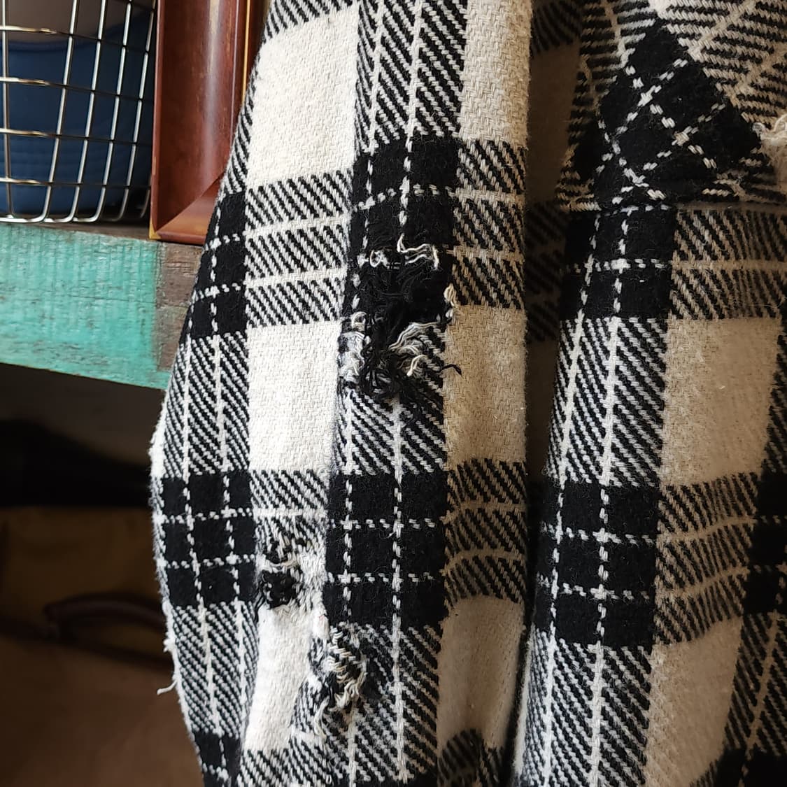 90s 빈티지 체크셔츠 헤비 플란넬 워크셔츠 데미지 블랙앤화이트 xl 상품이미지6