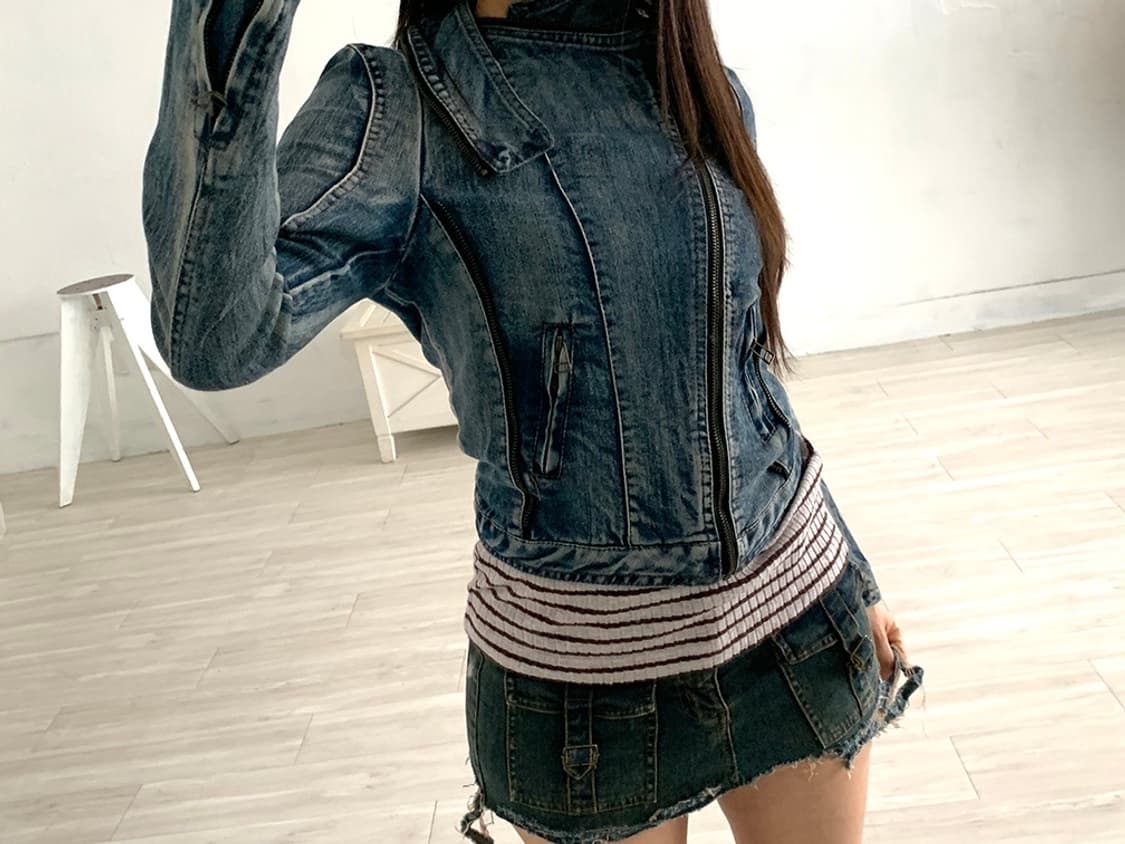 Y2K Collared zip-detail denim jacket 상품이미지3