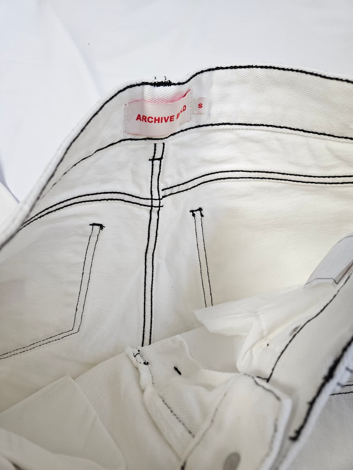 아카이브볼드 더블니 데님팬츠 코튼 카펜더 바지 화이트 S 상품이미지5