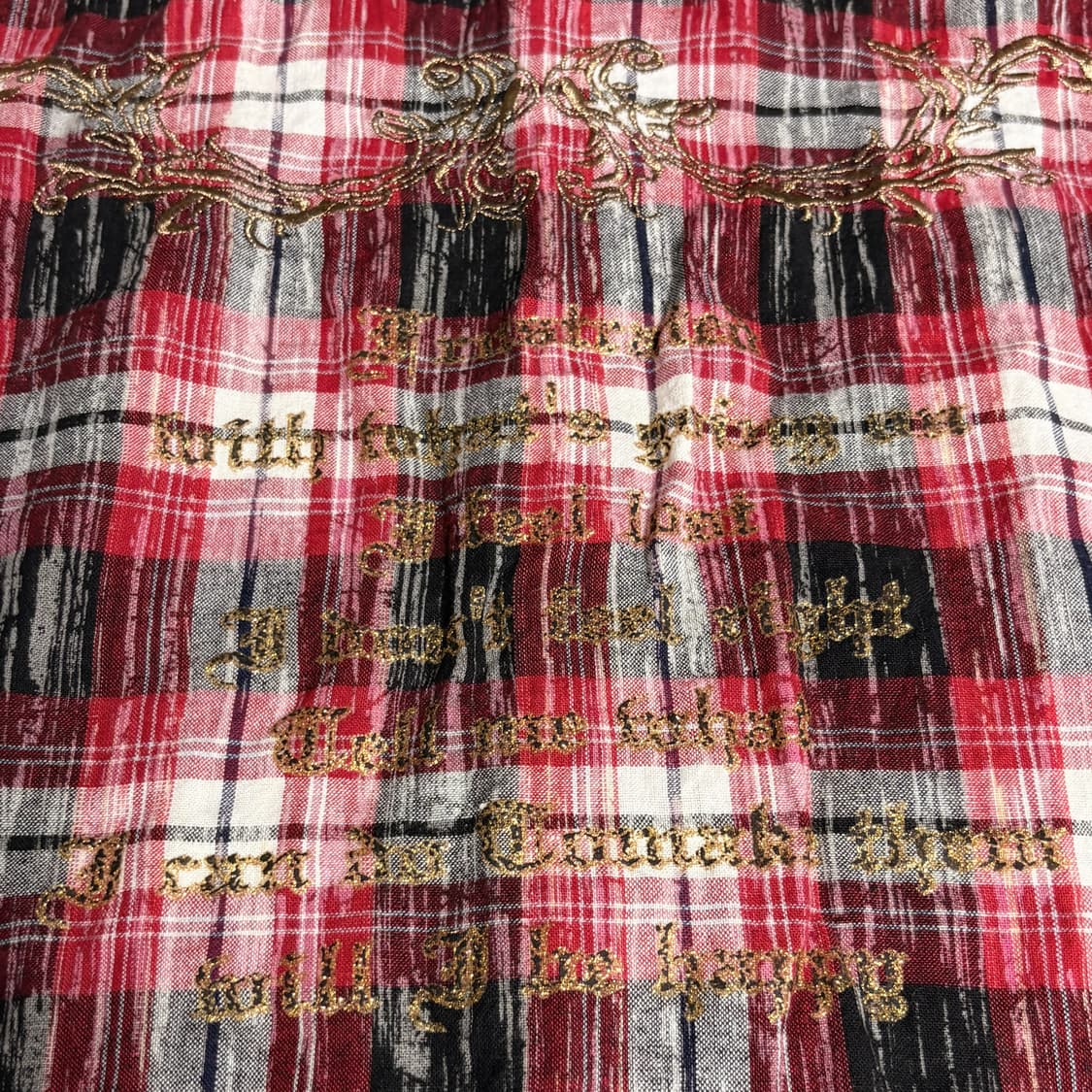 (이체시에눌) 일본 고스 펑크 고딕 레드 체크 금색 레터링 베스트 셔츠 상품이미지4