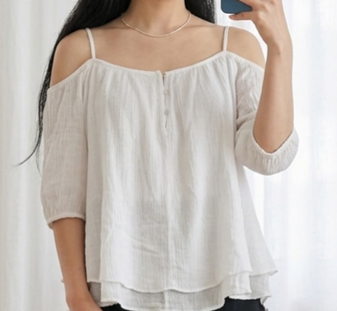 모리걸 화이트 레이어드 블라우스 상품이미지1