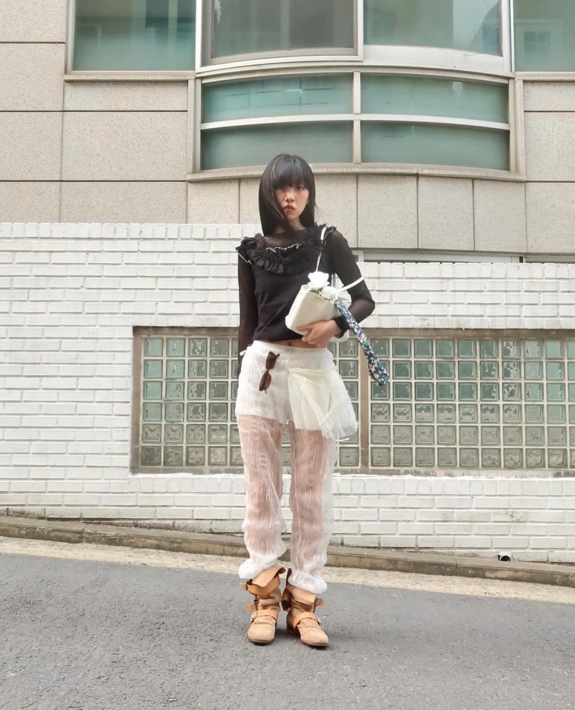 홈오브하이 메쉬 러플 블라우스 xs (한지인 님 착용) 상품이미지2