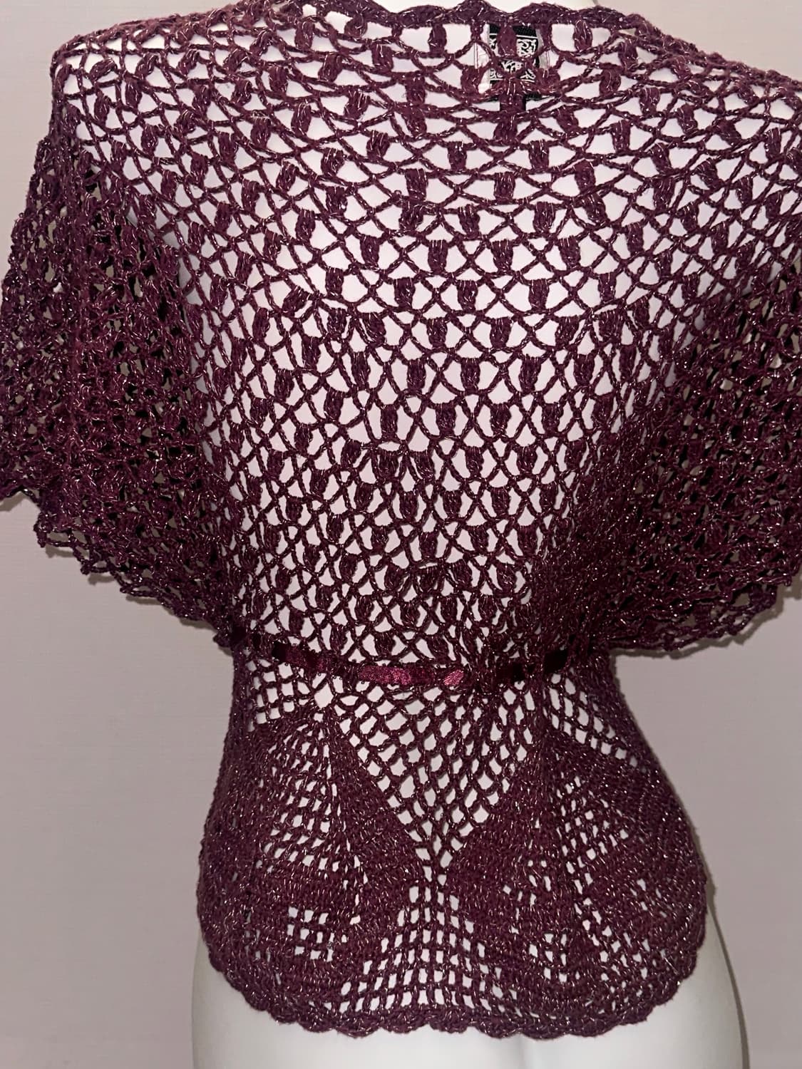 빈티지 크로쉐 글리터 버건디 가디건 상품이미지5