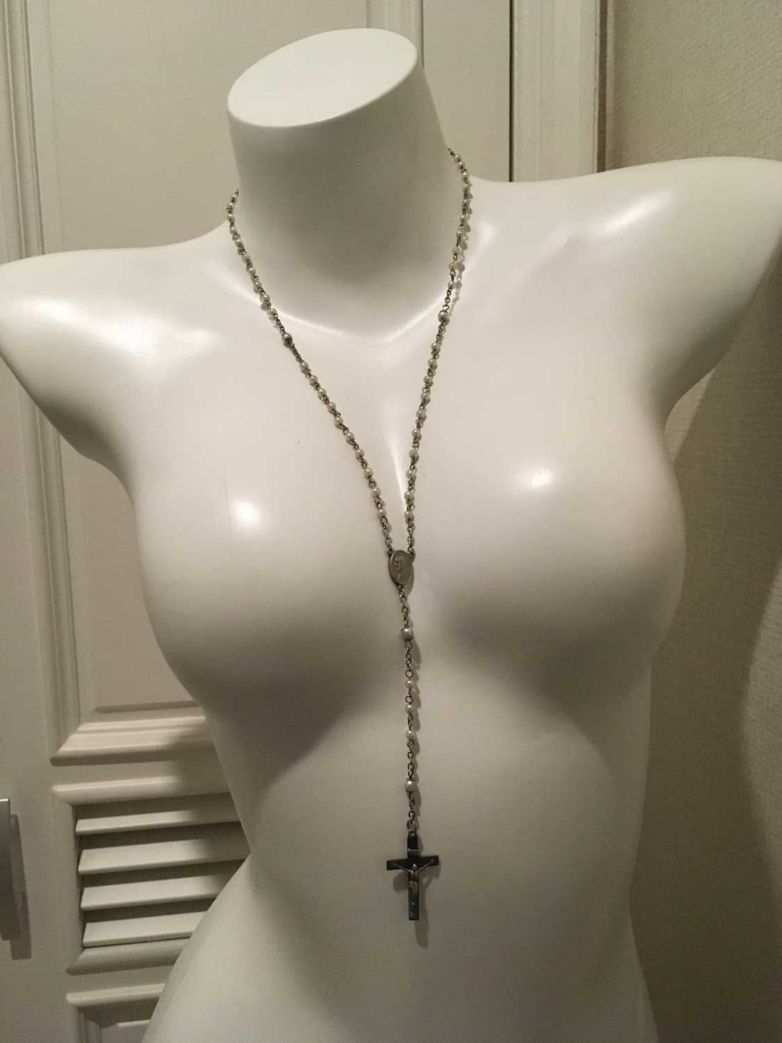 진주 청록 로자리오 십자가 네크리스 상품이미지3