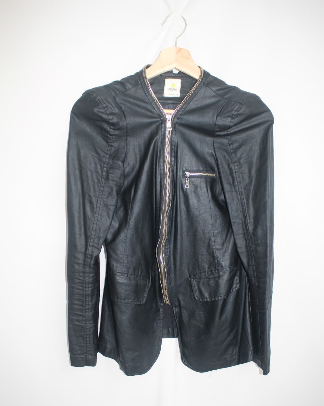 Navy leather skin zip collar puff jacket 상품이미지5