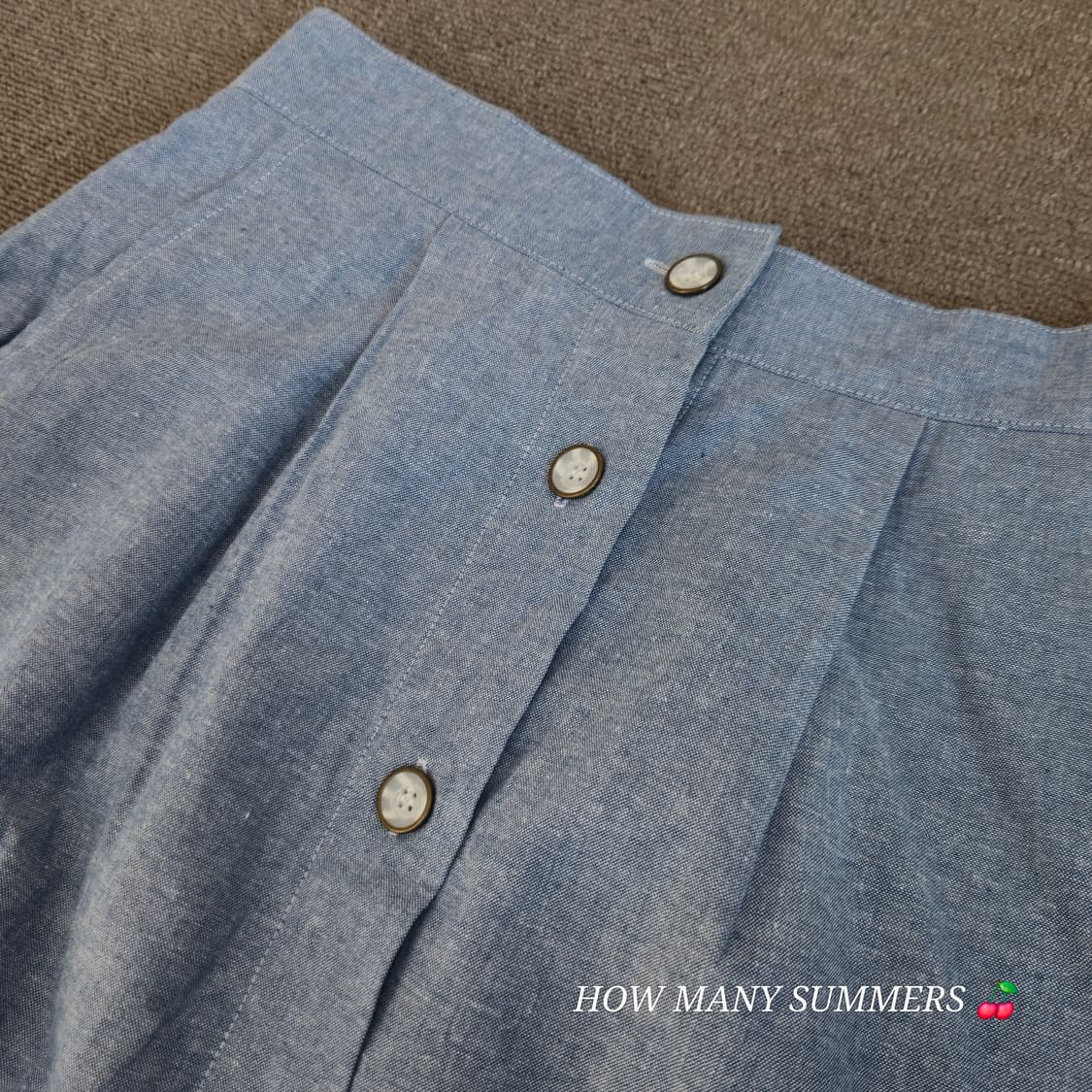 테디 샴브레이 롱 스커트 S 블루 코튼 빈티지 밴딩 포켓 상품이미지6