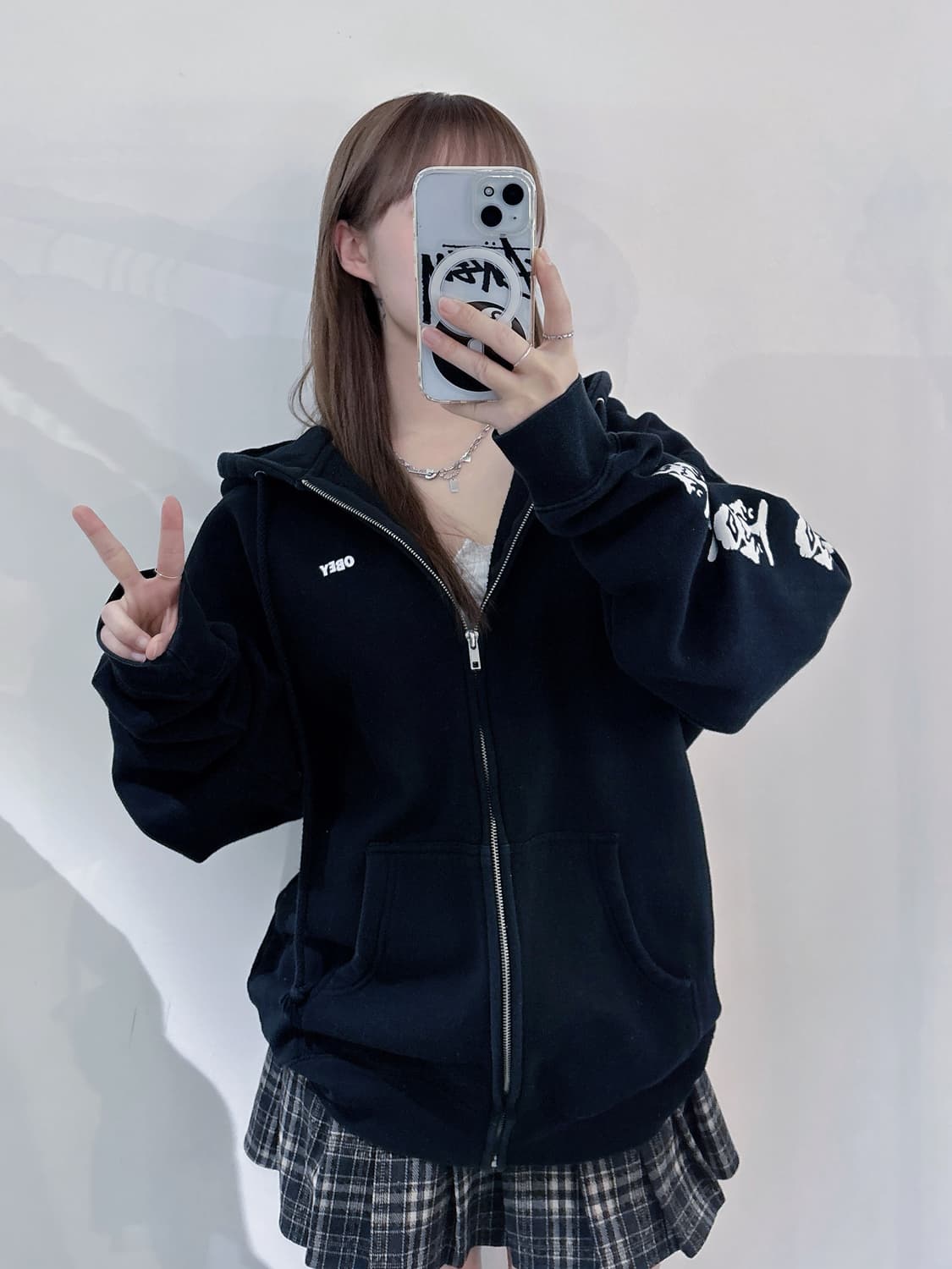 오베이 블랙 사이드로고 후드집업 상품이미지2