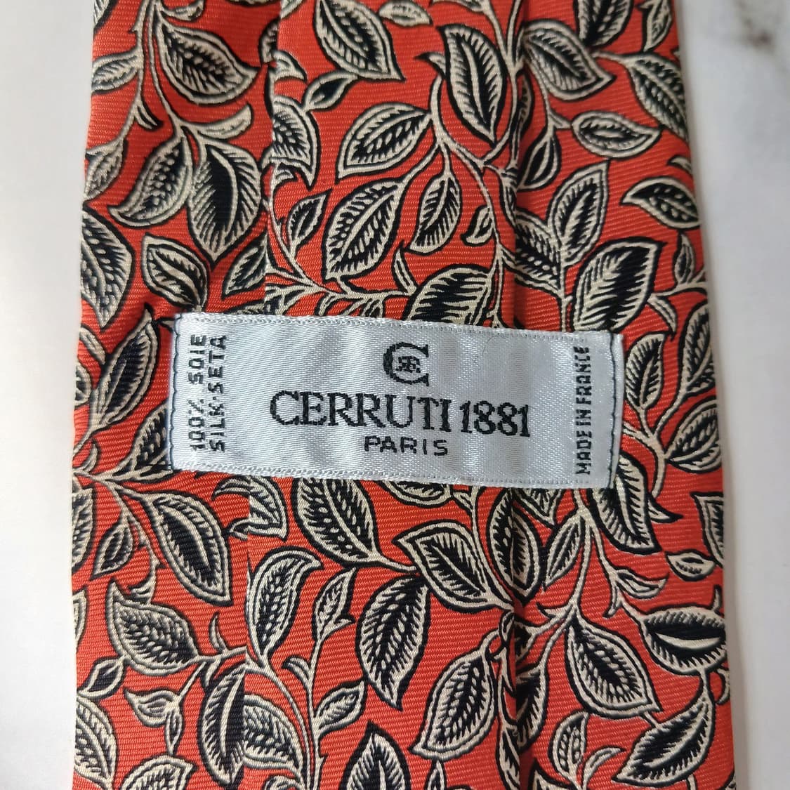 세루티 실크 오렌지 나뭇잎 모티브 넥타이 9cm A+등급 E945 상품이미지9