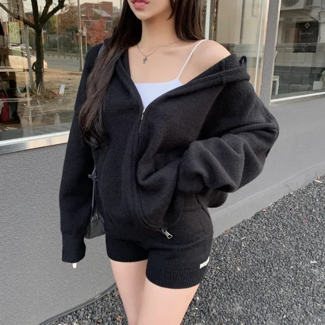 [새상품] 루즈핏 니트 후드집업 세트 상품이미지1
