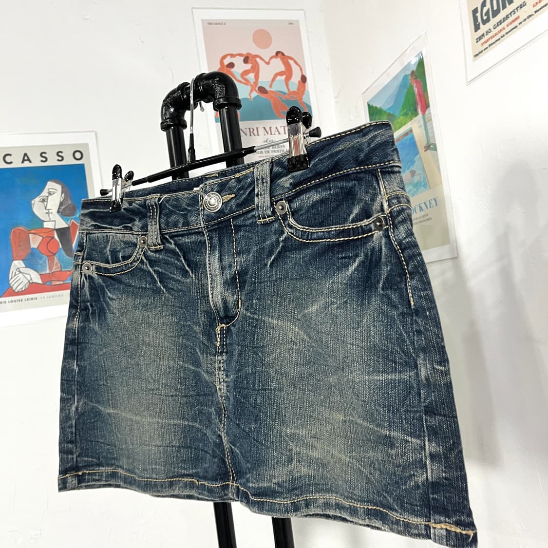 콜자 워싱 숏 데님 스커트 상품이미지3