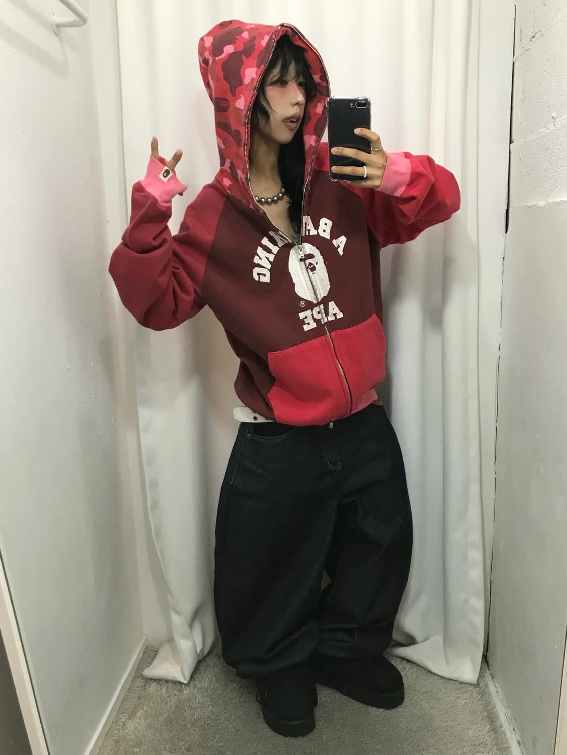 Bape Red Camouflage College Two-way Ho 상품이미지7