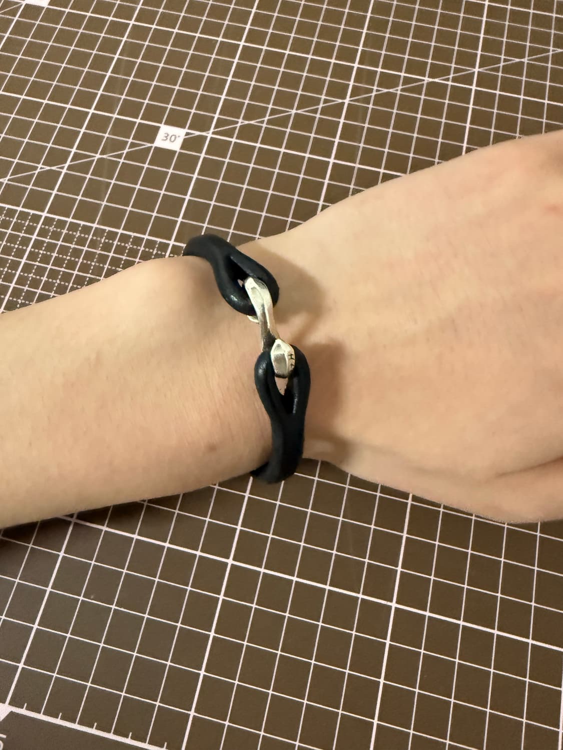 [os] 플랫헤드 가죽&실버 팔찌 블랙 상품이미지5