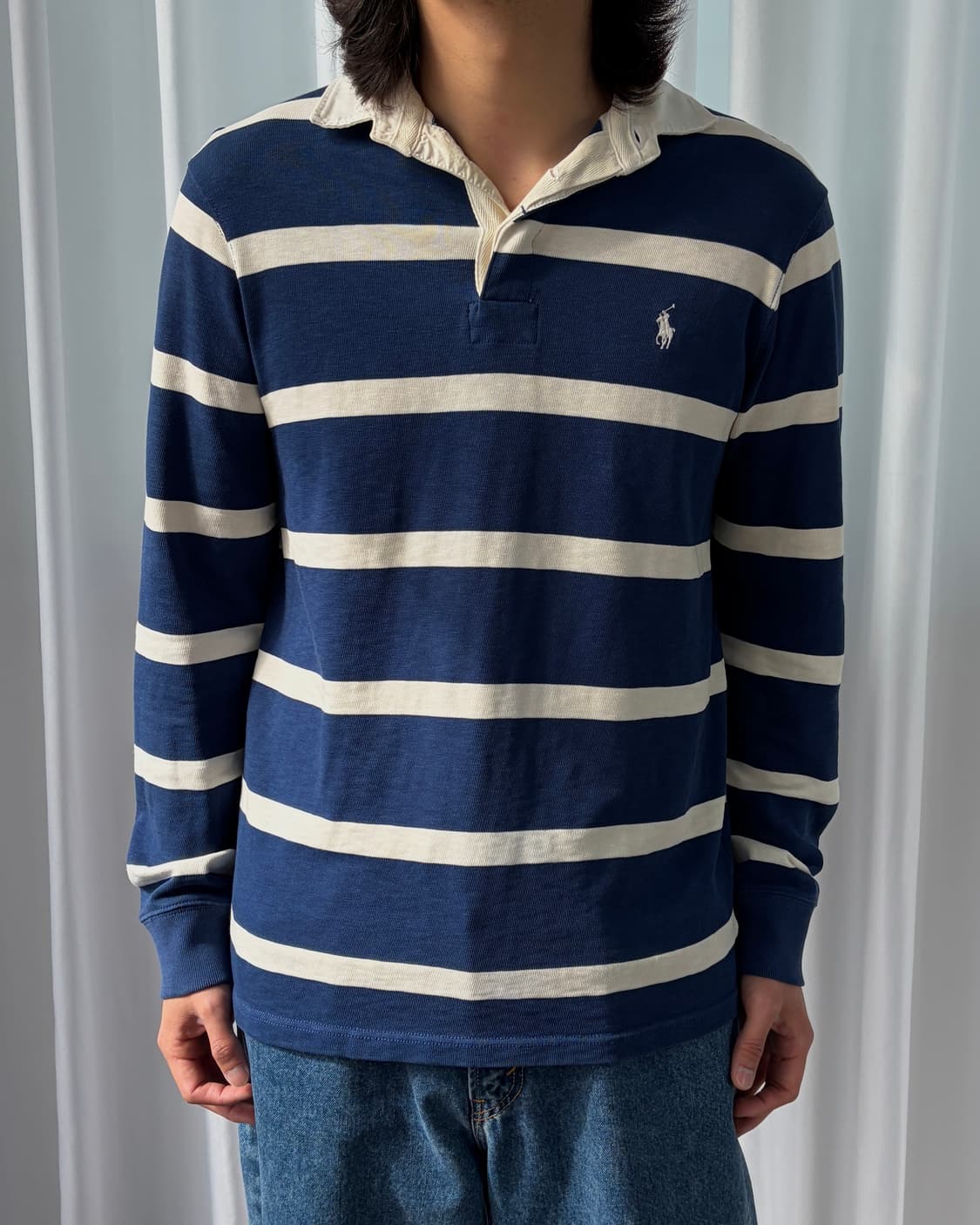 [M]폴로 랄프로렌 류준열 스트라이프 럭비 티셔츠 navy 상품이미지1