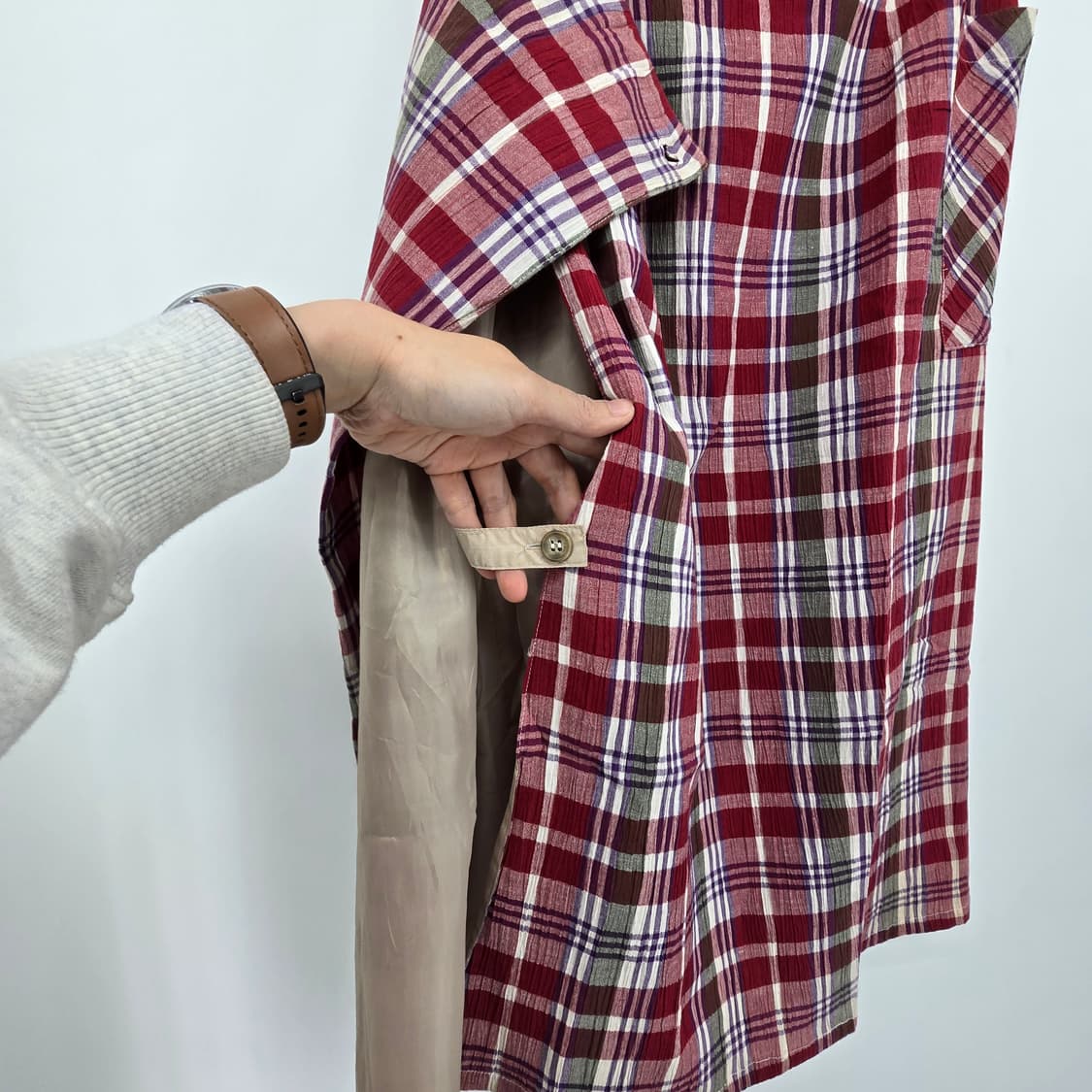 일본 빈티지 체크 랩 스커트 레드 빈티지 스타일 M 상품이미지5
