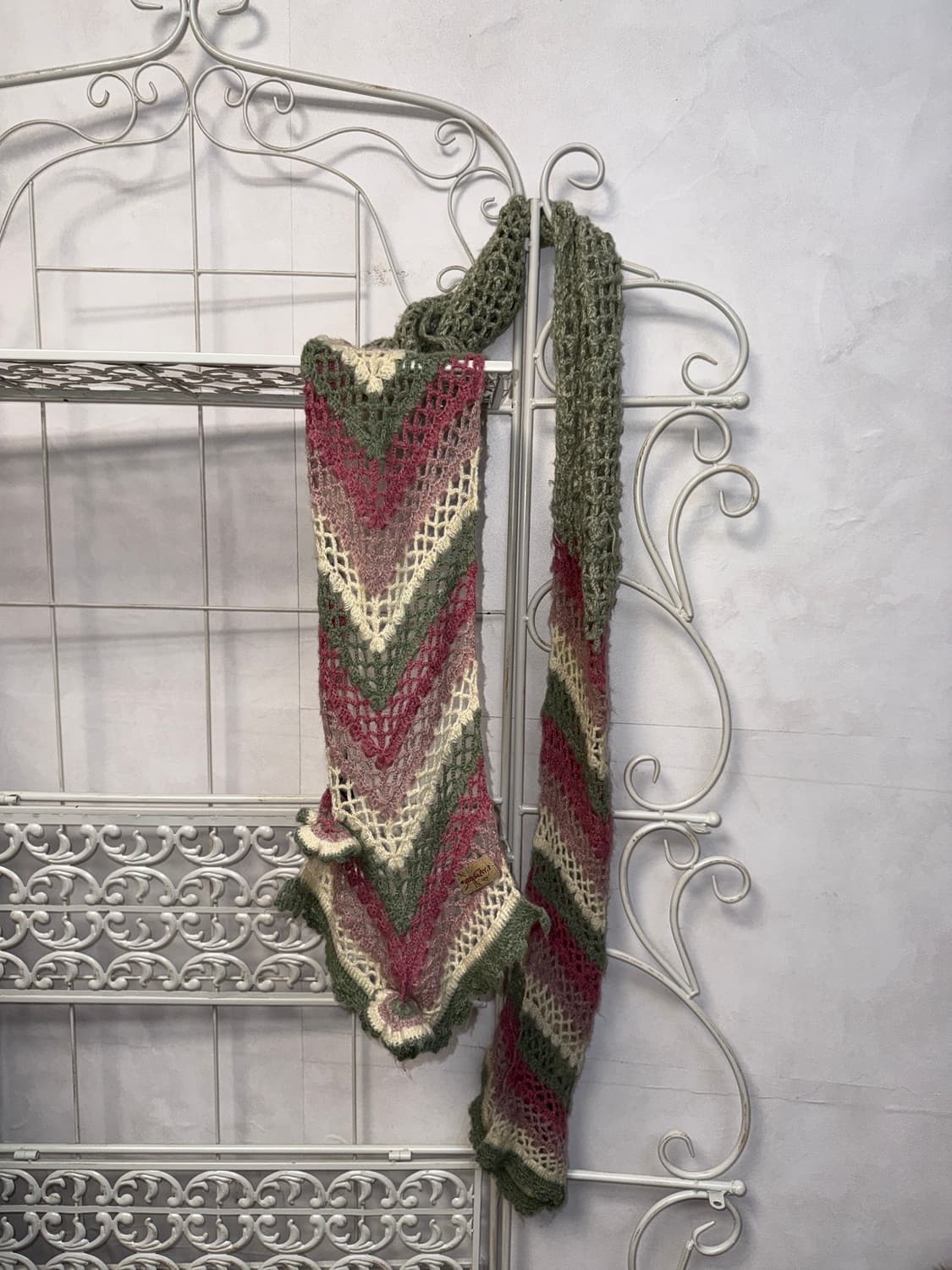 Mute pink green crochet flower muffler 상품이미지1
