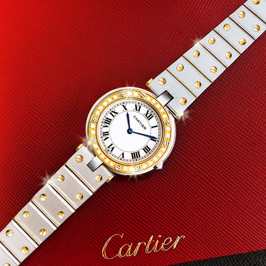 까르띠에 원형 산토스 콤비 여성 다이아몬드 시계 상품이미지3