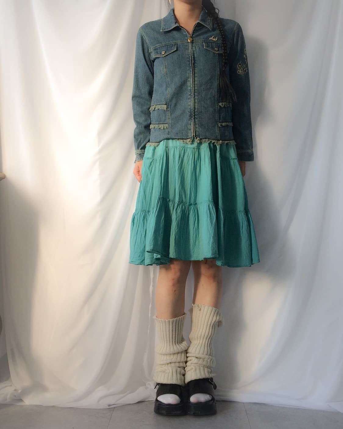 Needle work point denim zip up jacket 상품이미지6