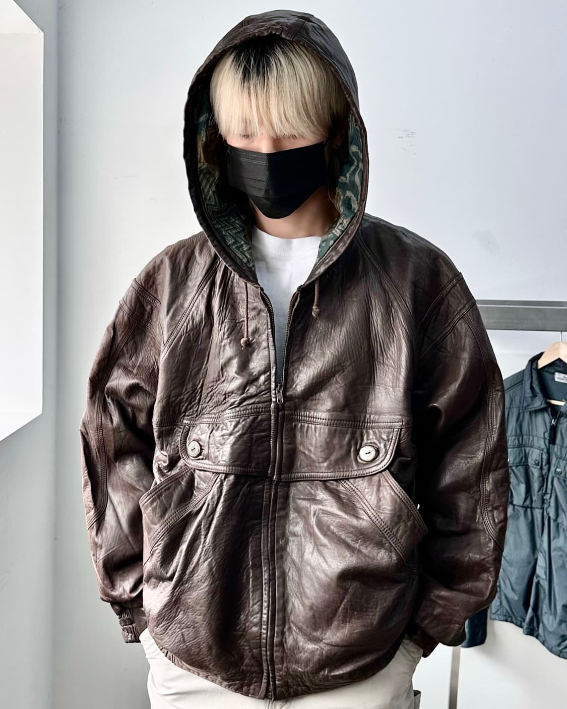 Deubo 램스킨 후드 봄버 레더 자켓 상품이미지3