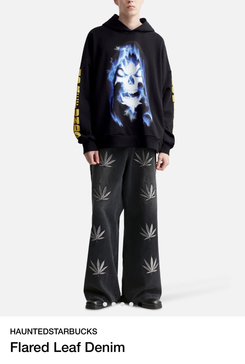 Haunted Starbucks 대마초 자수 플레어 데님 새상품 급처 상품이미지3