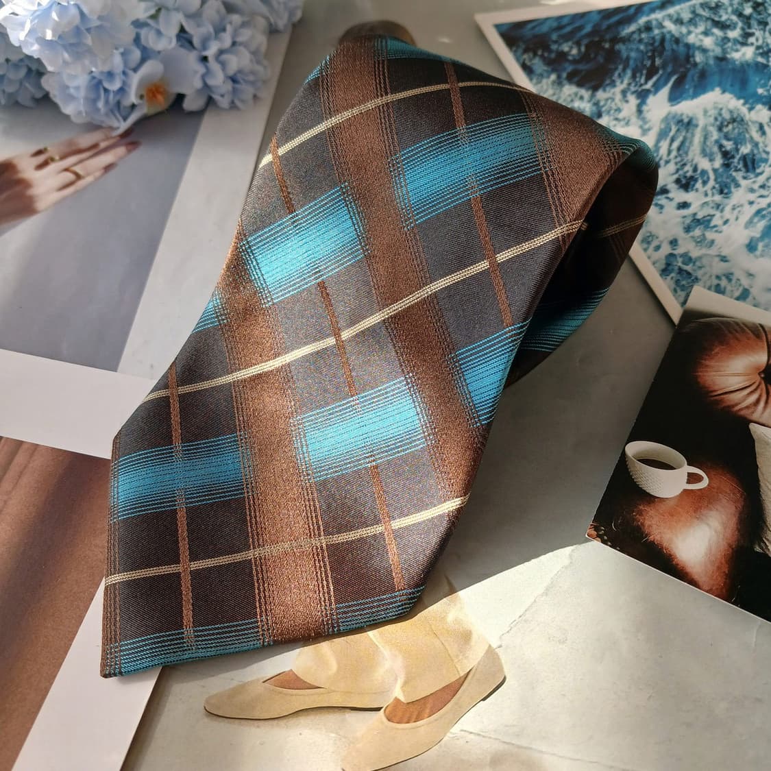 TIME 타임 실크 브라운 체크 넥타이 9.7cm A+등급 A19867
 상품이미지2