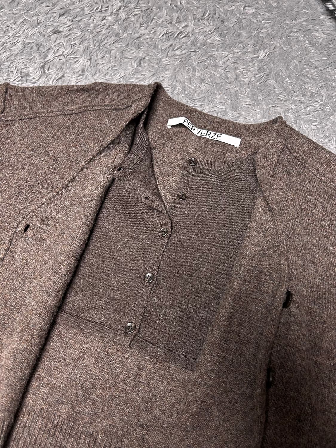 퍼버즈 twin layered knit cardigan brown OS 상품이미지4