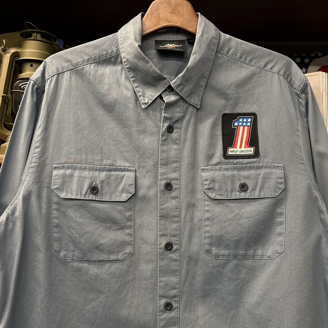 00s 할리데이비슨 모터사이클 레터링 원패치 코튼 워크셔츠 N198 상품이미지3