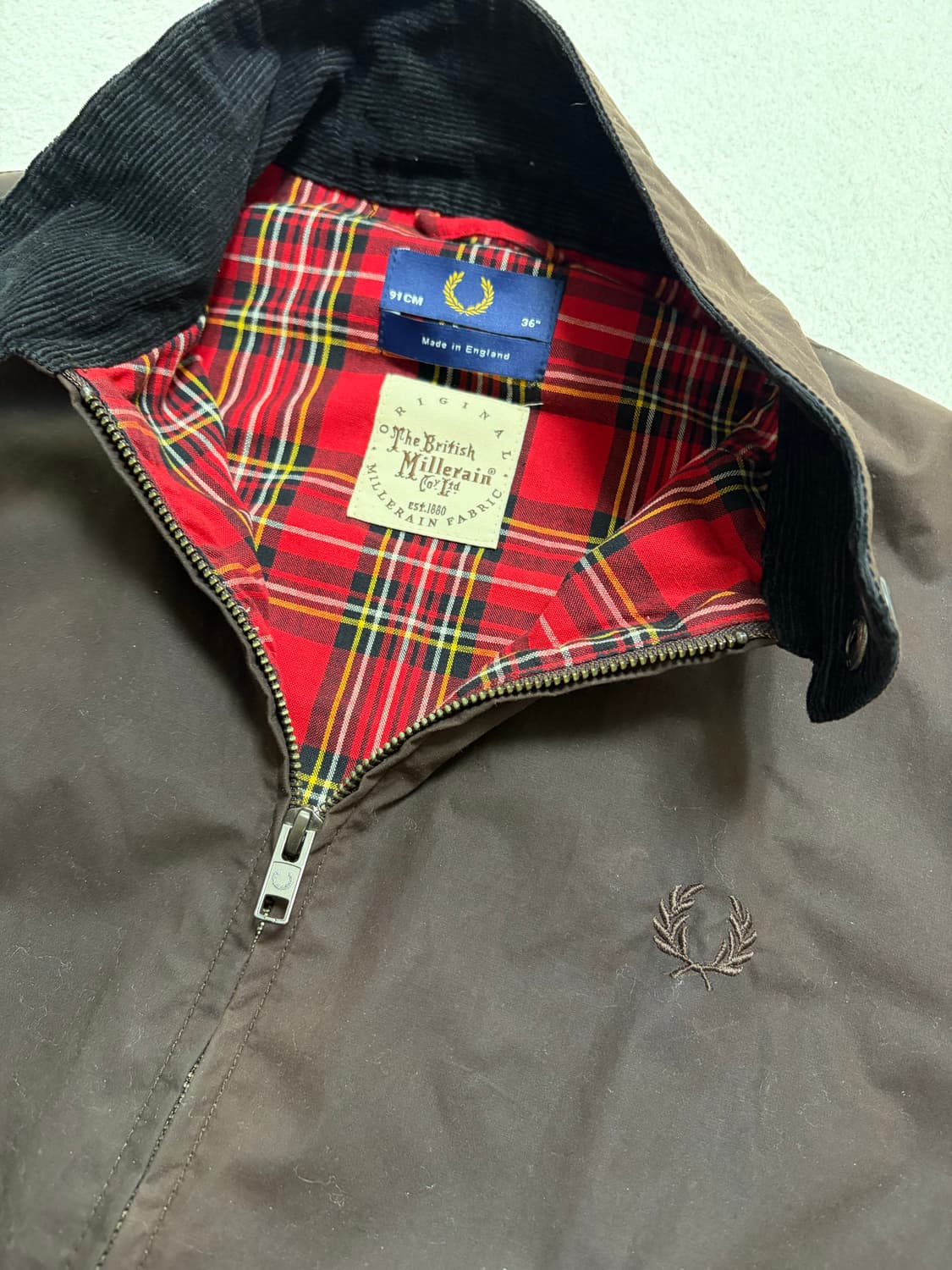 [S] 프레드페리 왁스드 코튼 해링턴 자켓 메이드인 잉글랜드 (브라운) 상품이미지2