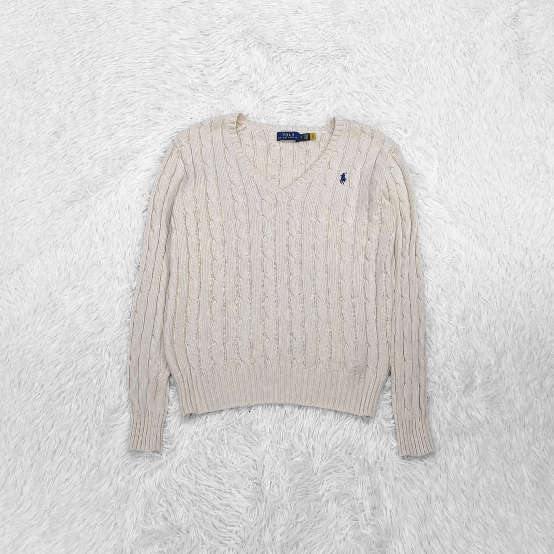 폴로 랄프로렌 포니 로고 브이넥 케이블 니트 베이지 상품이미지2