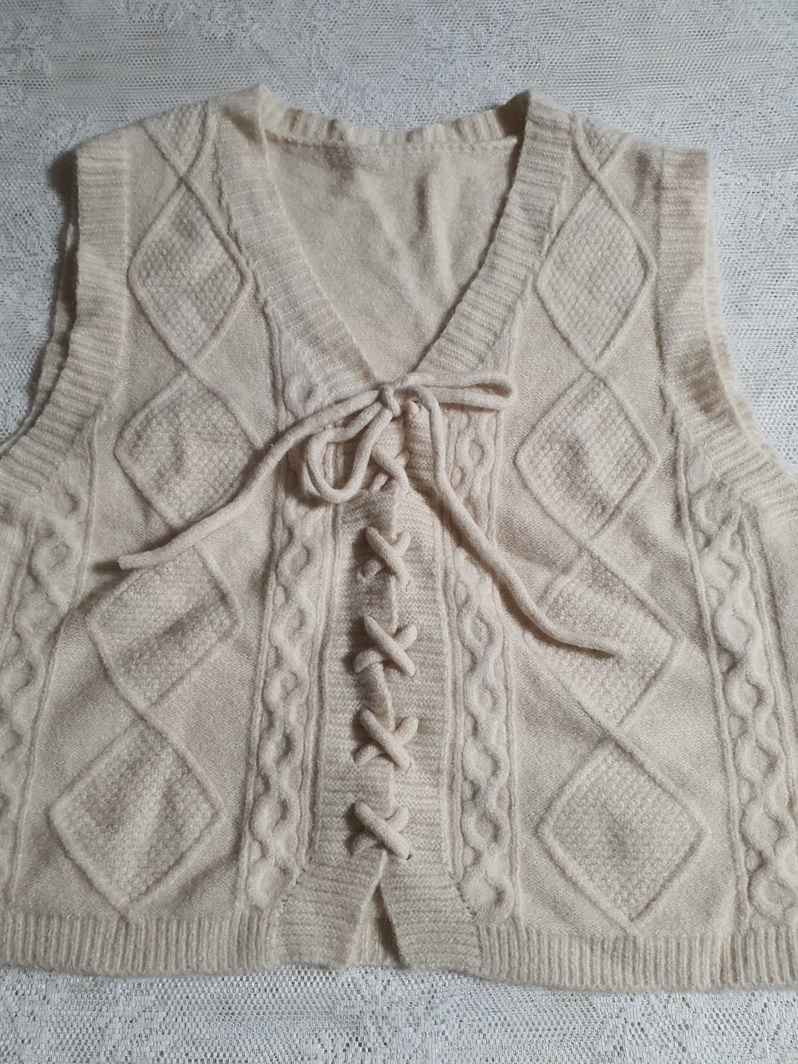 [빈티지] 아이보리 니트 조끼 레이스업 스타일 상품이미지1