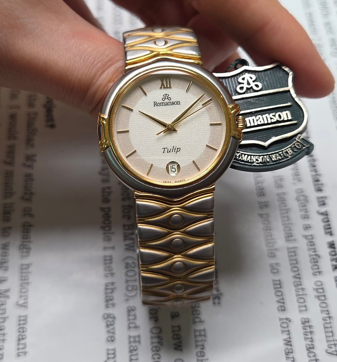 데드스탁] 빈티지 로만손 튤립 투톤 스파클 다이얼 칼침핸즈 쿼츠 남성용
 상품이미지1