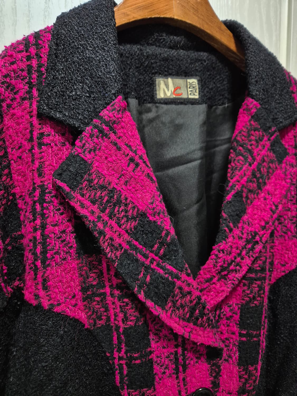 블랙 핑크 체크 봄버스타일 트위드 자켓 상품이미지2