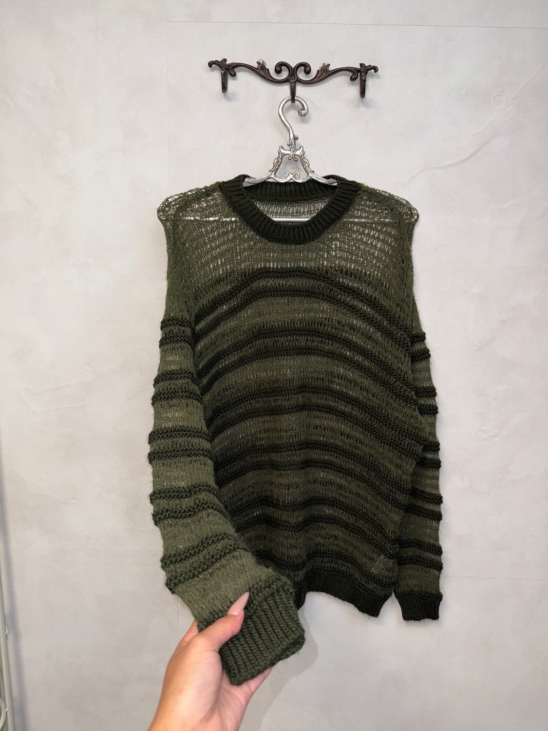Deep khaki grunge net loose knit 상품이미지2